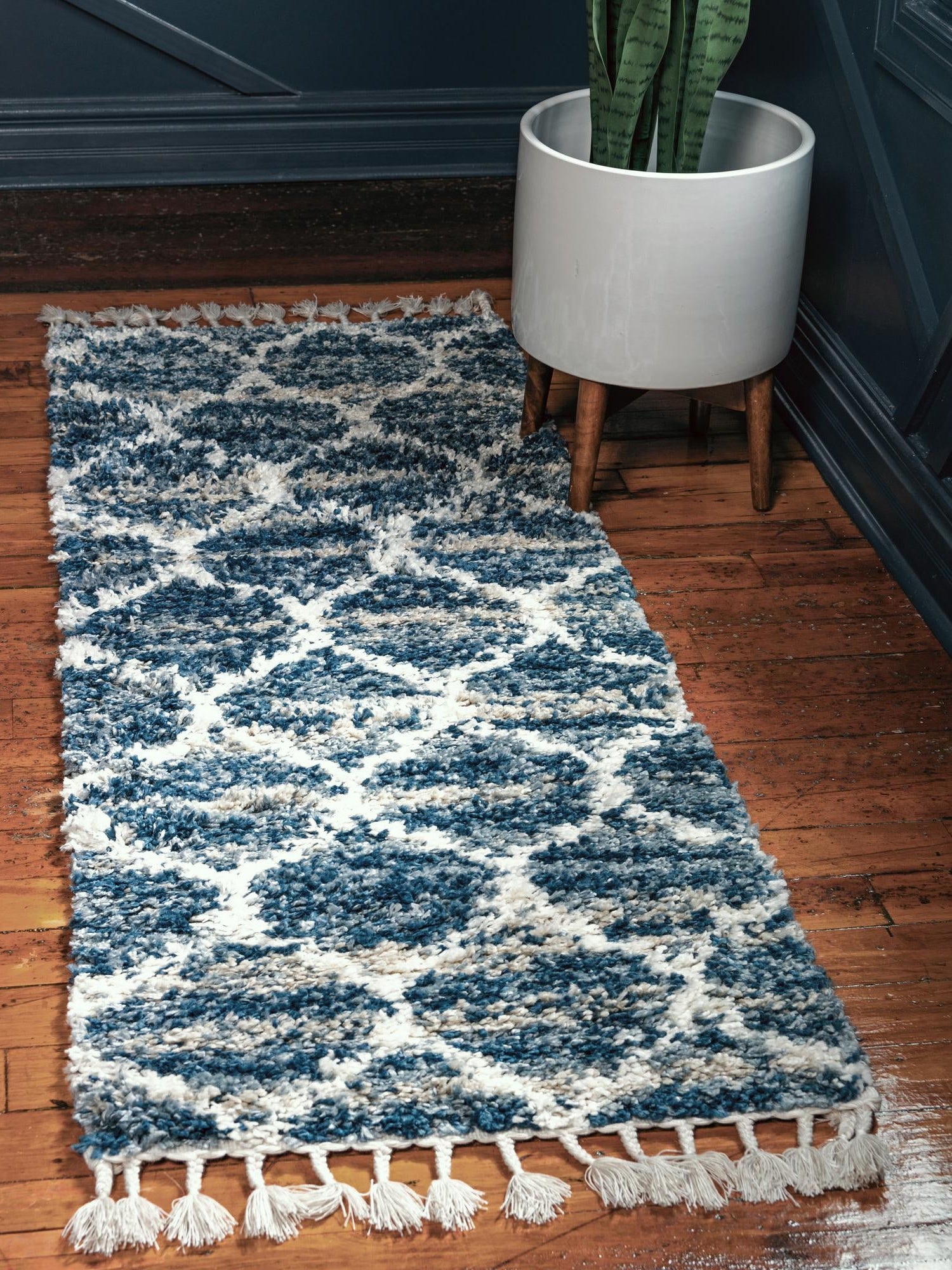 Blue 2' 7 x 8' 2 Hygge Shag Runner Area Rug Thick Soft Touch Fluffy & Plush Shaggy Pile 100% Polypropylene With Jute Backing Modern Carpet for Sale at Rug Engine