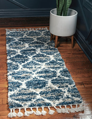 Blue 2' 7 x 8' 2 Hygge Shag Runner Area Rug Thick Soft Touch Fluffy & Plush Shaggy Pile 100% Polypropylene With Jute Backing Modern Carpet for Sale at Rug Engine