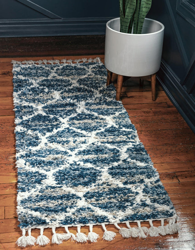 Blue 2' 7 x 8' 2 Hygge Shag Runner Area Rug Thick Soft Touch Fluffy & Plush Shaggy Pile 100% Polypropylene With Jute Backing Modern Carpet for Sale at Rug Engine