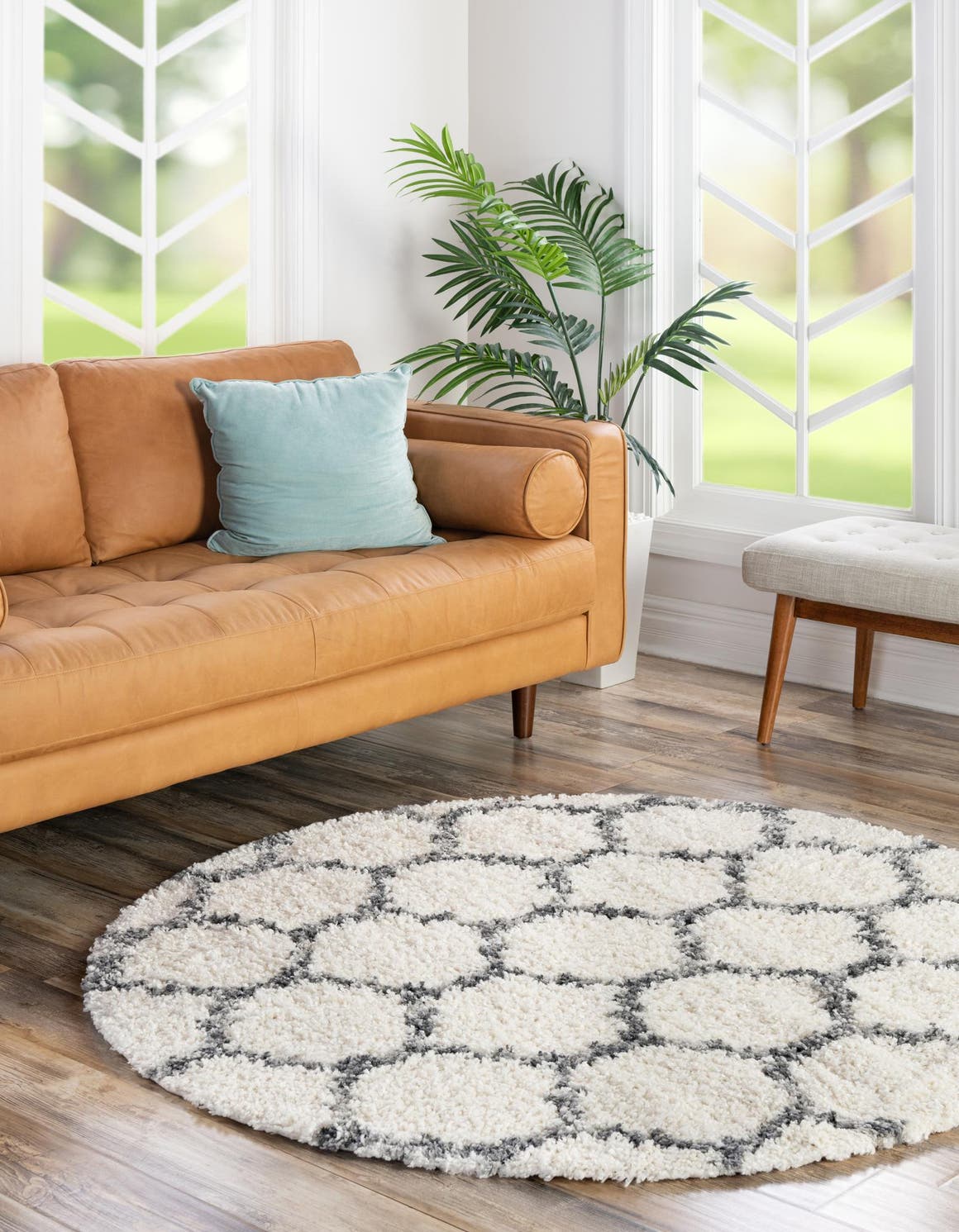 Ivory 5' x 5' Hygge Shag Round Area Rug Thick Soft Touch Fluffy & Plush Shaggy Pile 100% Polypropylene With Jute Backing Modern Carpet for Sale at Rug Engine