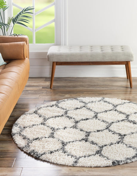 Ivory 5' x 5' Hygge Shag Round Area Rug Thick Soft Touch Fluffy & Plush Shaggy Pile 100% Polypropylene With Jute Backing Modern Carpet for Sale at Rug Engine