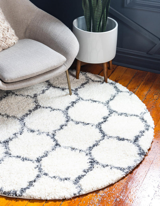 Ivory 5' x 5' Hygge Shag Round Rug