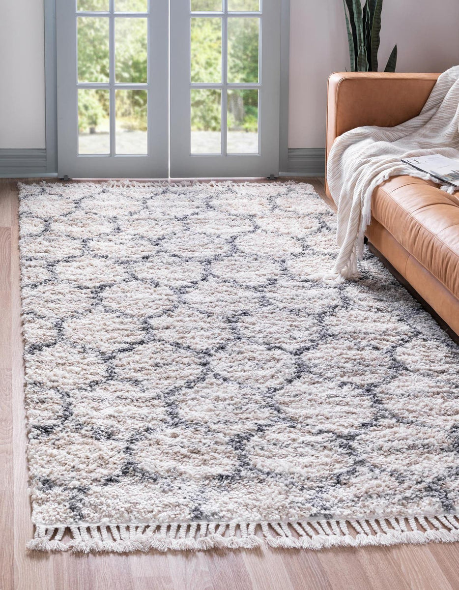 Beige 8' x 10' Hygge Shag Rectangle Area Rug Thick Soft Touch Fluffy ...