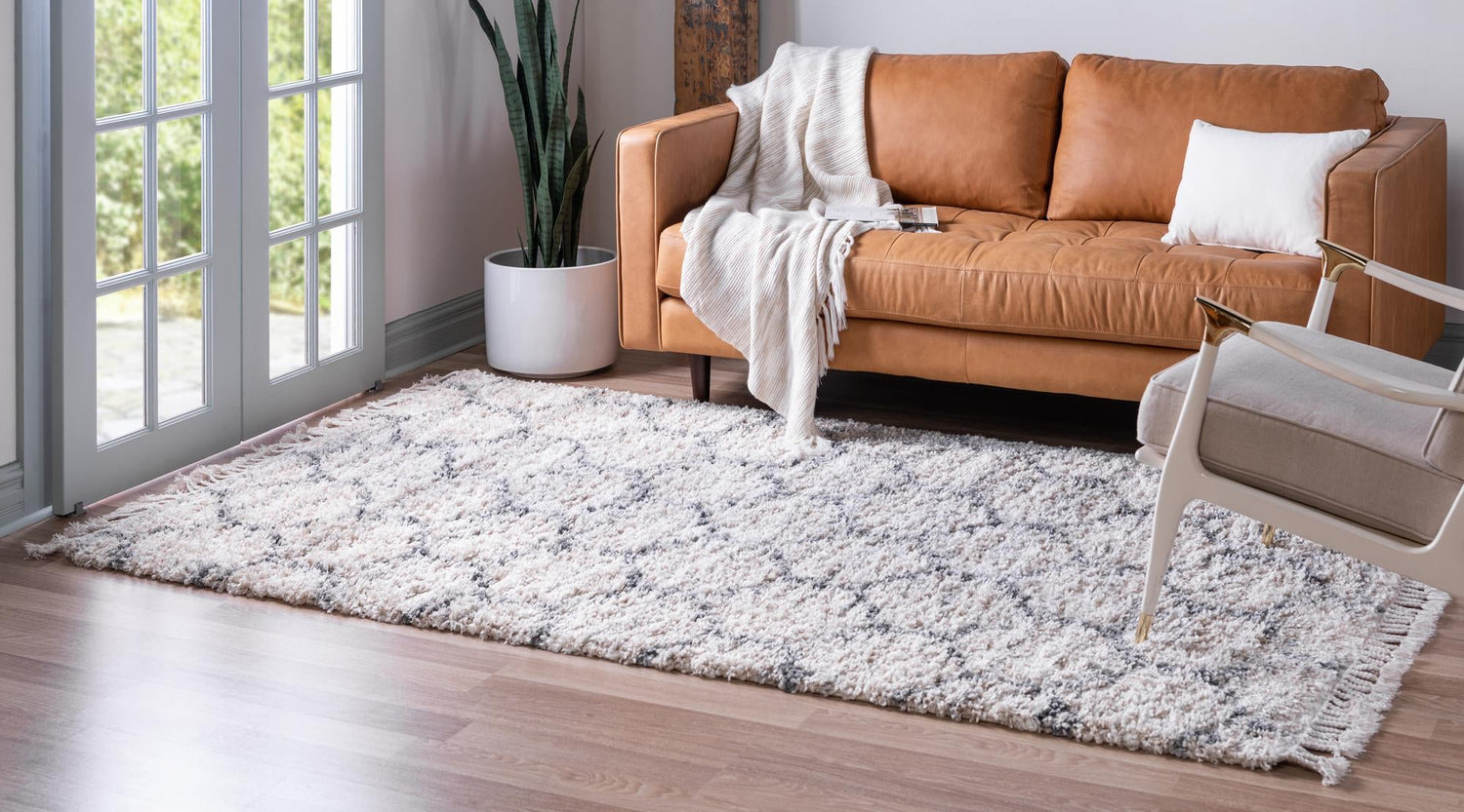 Beige 8' x 10' Hygge Shag Rectangle Area Rug Thick Soft Touch Fluffy & Plush Shaggy Pile 100% Polypropylene With Jute Backing Modern Carpet for Sale at Rug Engine