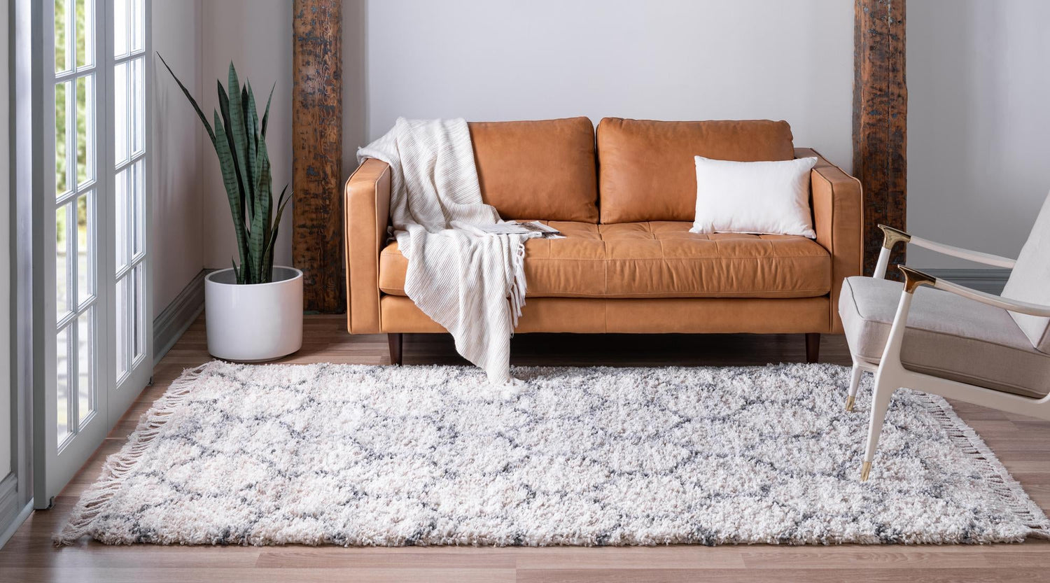 Beige 8' x 10' Hygge Shag Rectangle Area Rug Thick Soft Touch Fluffy & Plush Shaggy Pile 100% Polypropylene With Jute Backing Modern Carpet for Sale at Rug Engine