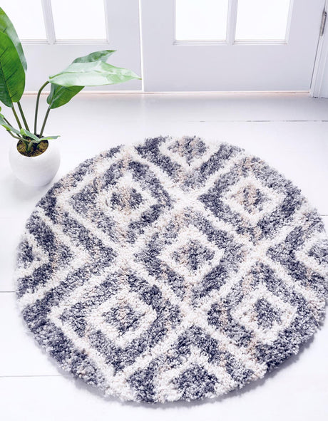 Gray 5' x 5' Hygge Shag Round Area Rug Thick Soft Touch Fluffy & Plush Shaggy Pile 100% Polypropylene With Jute Backing Modern Carpet for Sale at Rug Engine