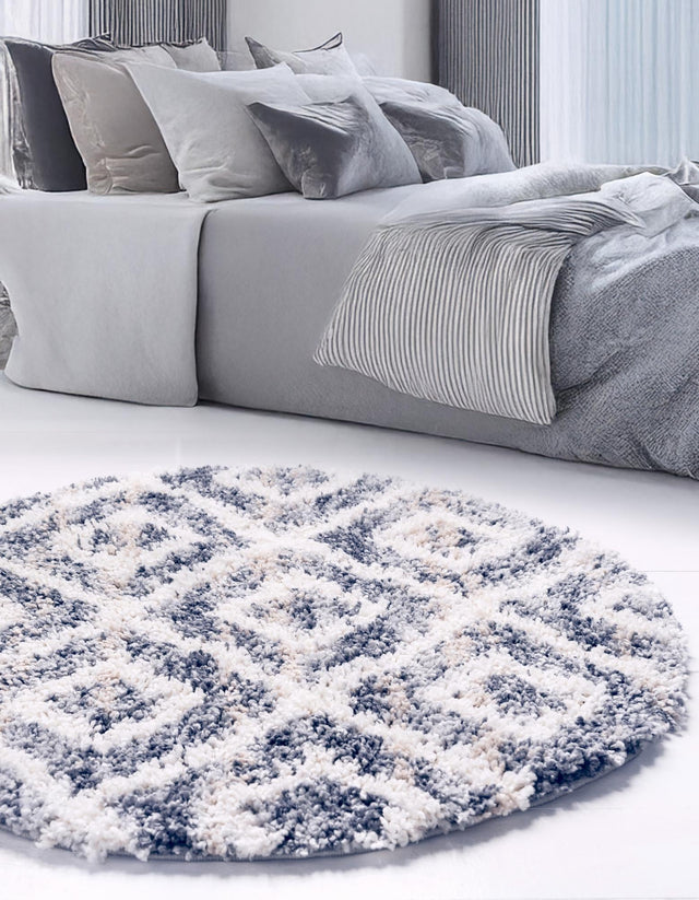Gray 5' x 5' Hygge Shag Round Area Rug Thick Soft Touch Fluffy & Plush Shaggy Pile 100% Polypropylene With Jute Backing Modern Carpet for Sale at Rug Engine