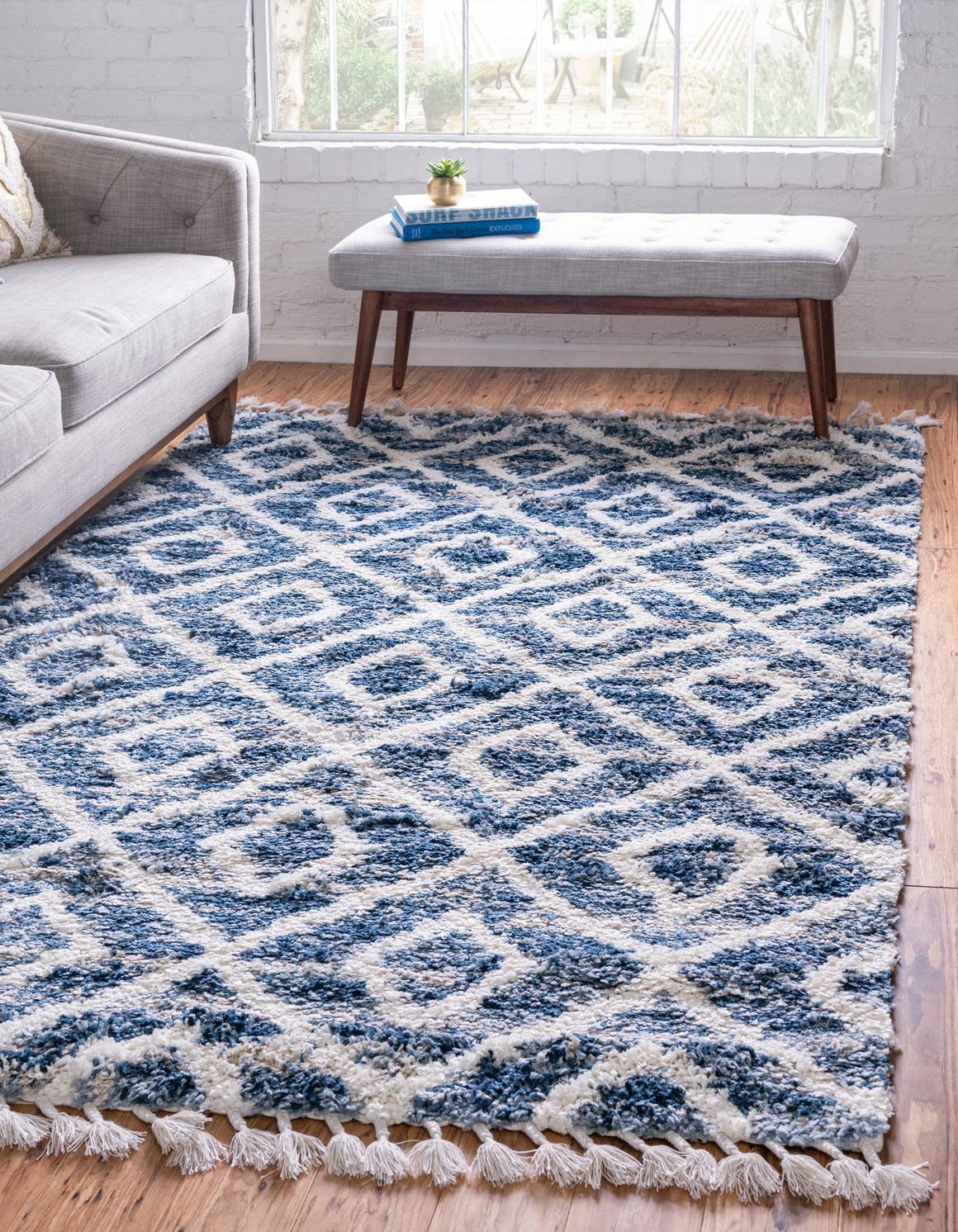 Blue 4' 1 x 6' 1 Hygge Shag Rectangle Area Rug Thick Soft Touch Fluffy & Plush Shaggy Pile 100% Polypropylene With Jute Backing Modern Carpet for Sale at Rug Engine