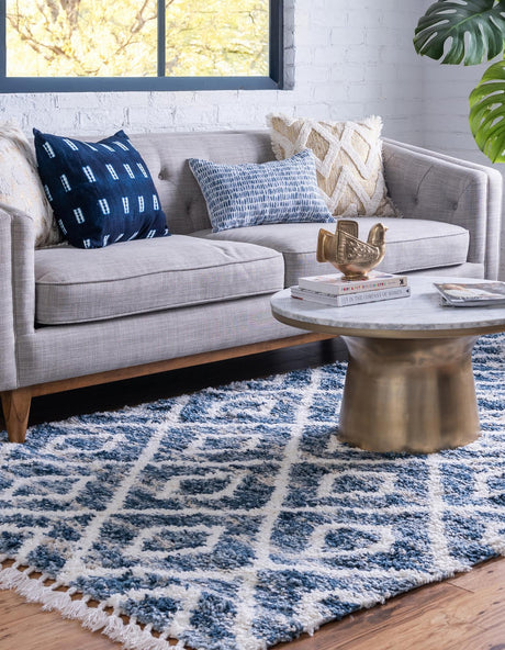 Blue 5' 1 x 8' Hygge Shag Rectangle Area Rug Thick Soft Touch Fluffy & Plush Shaggy Pile 100% Polypropylene With Jute Backing Modern Carpet for Sale at Rug Engine