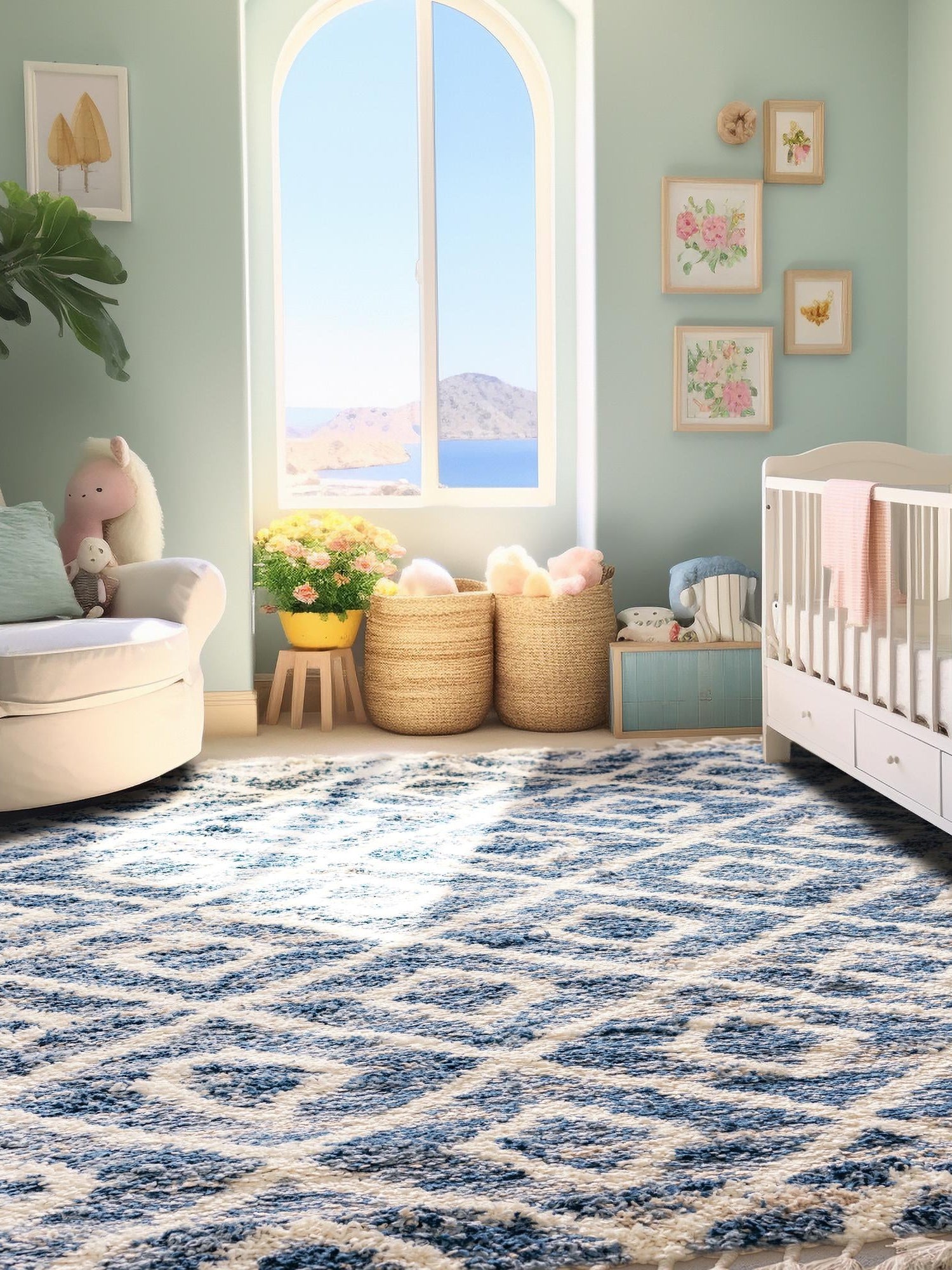 Blue 8' x 10' Hygge Shag Rectangle Area Rug Thick Soft Touch Fluffy & Plush Shaggy Pile 100% Polypropylene With Jute Backing Modern Carpet for Sale at Rug Engine