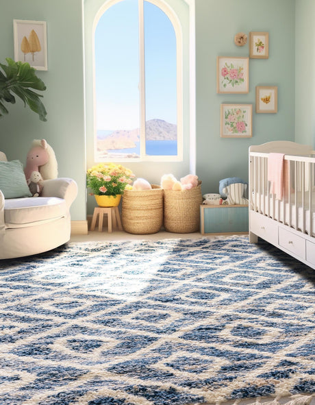 Blue 8' x 10' Hygge Shag Rectangle Area Rug Thick Soft Touch Fluffy & Plush Shaggy Pile 100% Polypropylene With Jute Backing Modern Carpet for Sale at Rug Engine