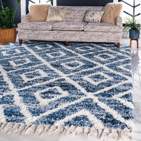 Blue 8' x 8' Hygge Shag Square Area Rug Thick Soft Touch Fluffy & Plush Shaggy Pile 100% Polypropylene With Jute Backing Modern Carpet for Sale at Rug Engine