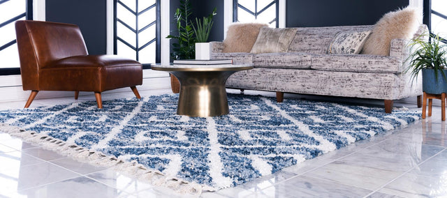 Blue 8' x 8' Hygge Shag Square Area Rug Thick Soft Touch Fluffy & Plush Shaggy Pile 100% Polypropylene With Jute Backing Modern Carpet for Sale at Rug Engine
