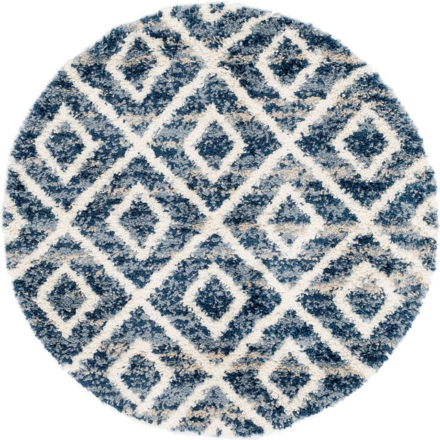Blue 5' x 5' Hygge Shag Round Area Rug Thick Soft Touch Fluffy & Plush Shaggy Pile 100% Polypropylene With Jute Backing Modern Carpet for Sale at Rug Engine