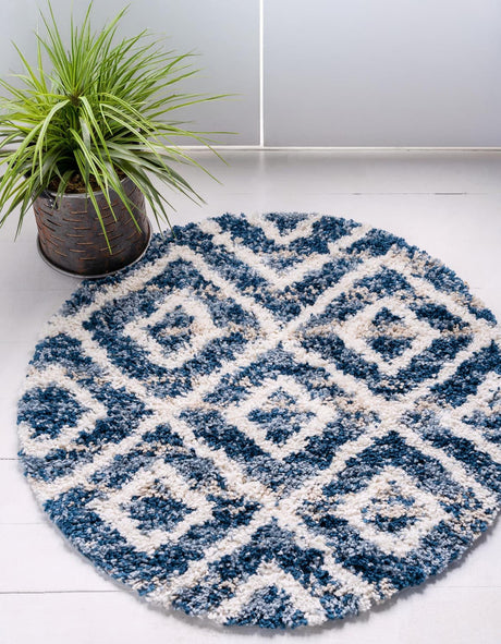 Blue 5' x 5' Hygge Shag Round Area Rug Thick Soft Touch Fluffy & Plush Shaggy Pile 100% Polypropylene With Jute Backing Modern Carpet for Sale at Rug Engine