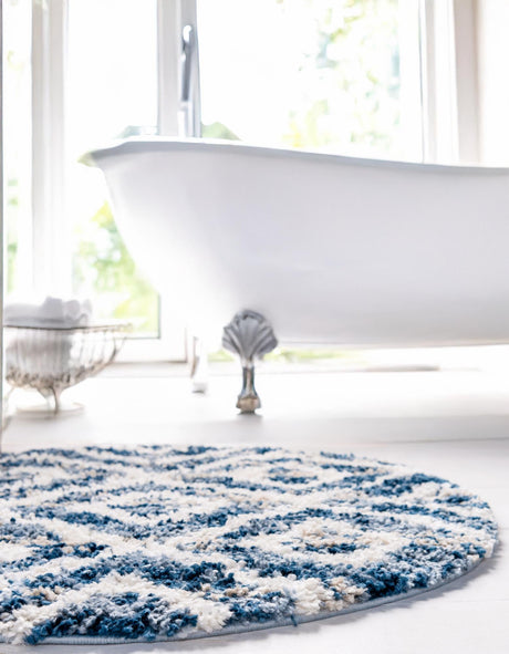 Blue 5' x 5' Hygge Shag Round Area Rug Thick Soft Touch Fluffy & Plush Shaggy Pile 100% Polypropylene With Jute Backing Modern Carpet for Sale at Rug Engine