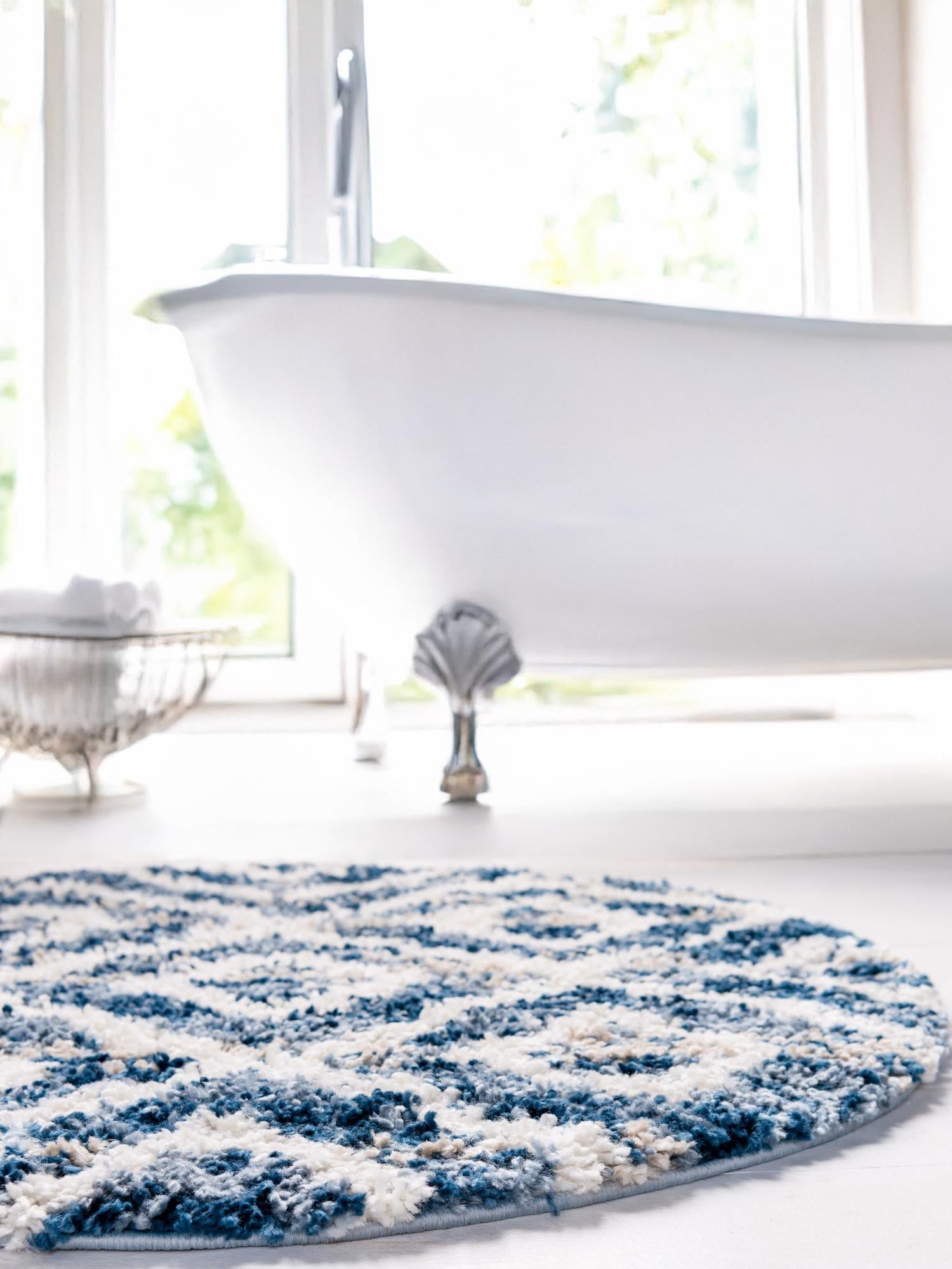 Blue 3' 3 x 3' 3 Hygge Shag Round Area Rug Thick Soft Touch Fluffy & Plush Shaggy Pile 100% Polypropylene With Jute Backing Modern Carpet for Sale at Rug Engine