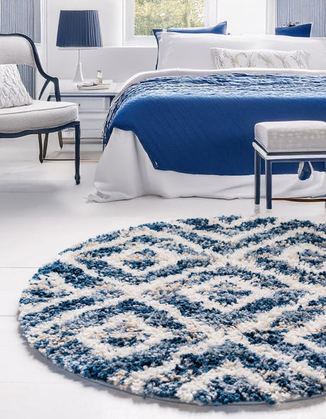 Blue 5' x 5' Hygge Shag Round Area Rug Thick Soft Touch Fluffy & Plush Shaggy Pile 100% Polypropylene With Jute Backing Modern Carpet for Sale at Rug Engine