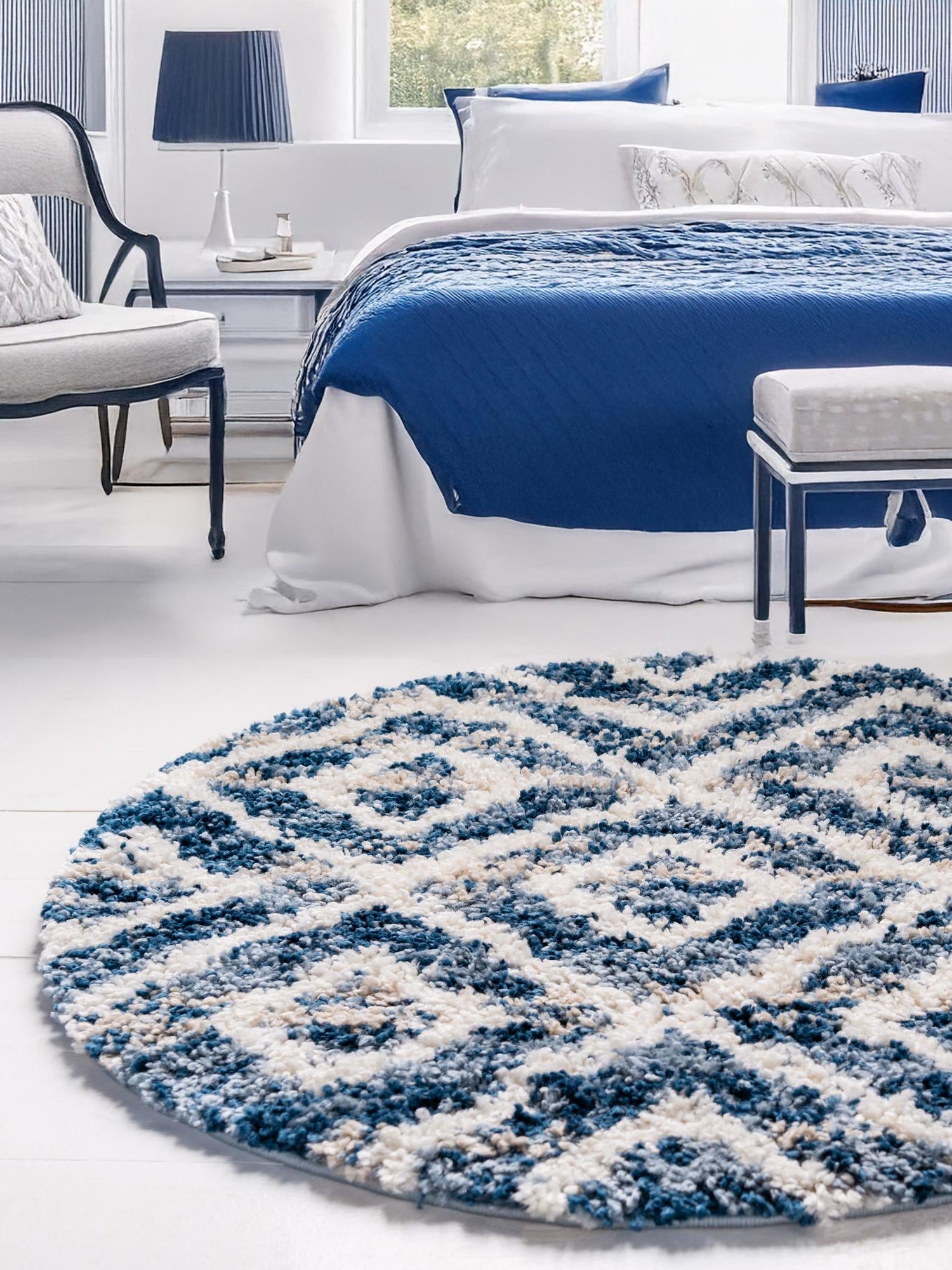 Blue 3' 3 x 3' 3 Hygge Shag Round Area Rug Thick Soft Touch Fluffy & Plush Shaggy Pile 100% Polypropylene With Jute Backing Modern Carpet for Sale at Rug Engine