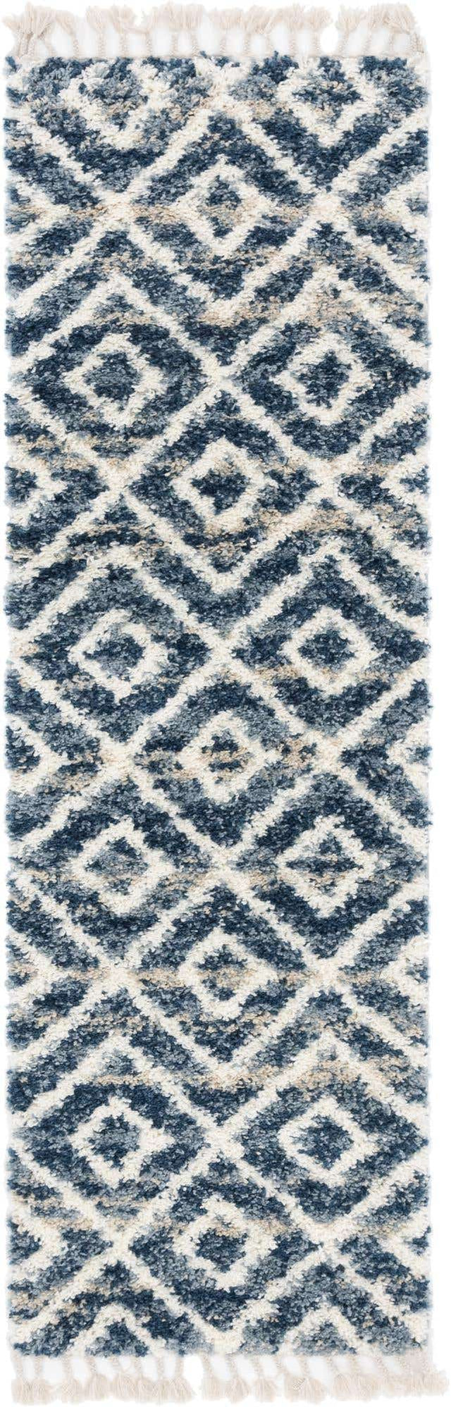 Blue 2' 7 x 8' 2 Hygge Shag Runner Area Rug Thick Soft Touch Fluffy & Plush Shaggy Pile 100% Polypropylene With Jute Backing Modern Carpet for Sale at Rug Engine