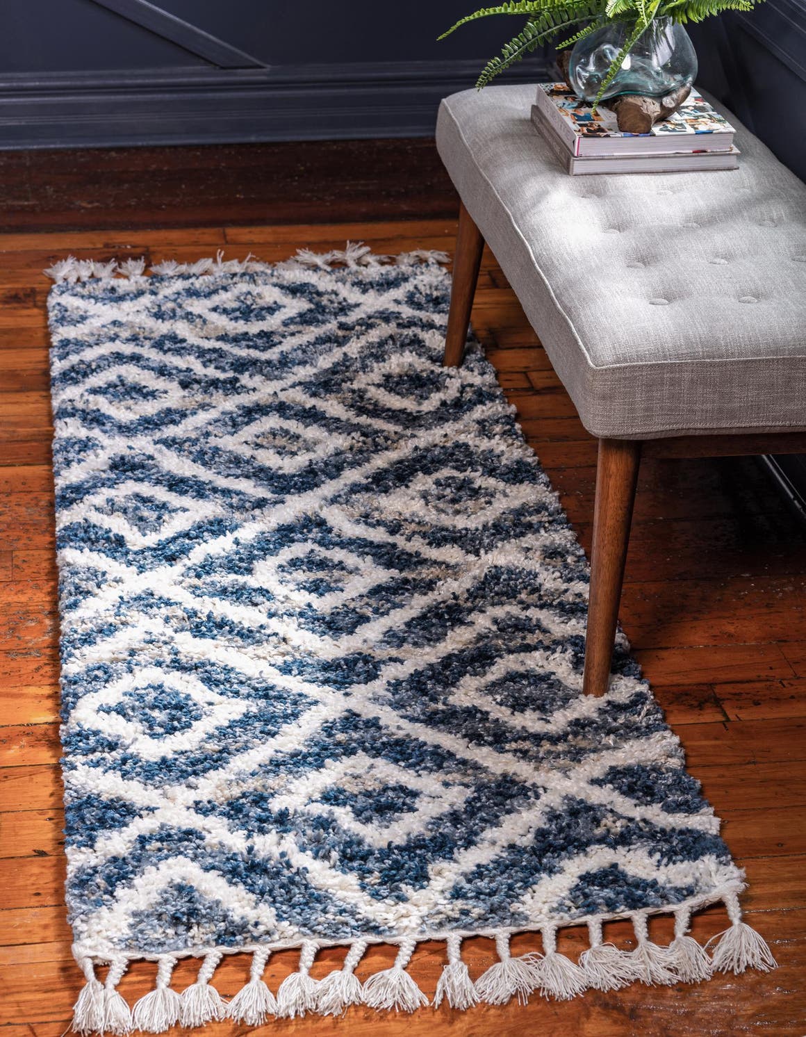 Blue 2' 7 x 8' 2 Hygge Shag Runner Area Rug Thick Soft Touch Fluffy & Plush Shaggy Pile 100% Polypropylene With Jute Backing Modern Carpet for Sale at Rug Engine