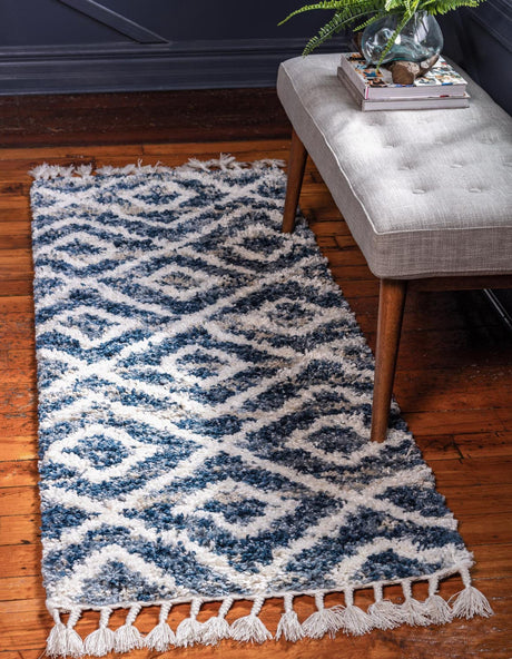 Blue 2' 7 x 8' 2 Hygge Shag Runner Area Rug Thick Soft Touch Fluffy & Plush Shaggy Pile 100% Polypropylene With Jute Backing Modern Carpet for Sale at Rug Engine