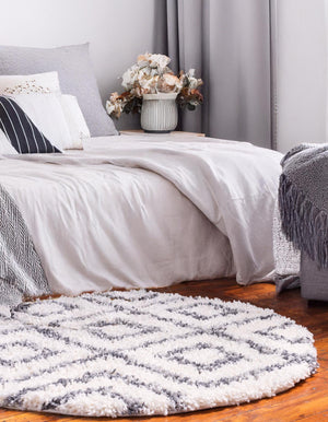 Ivory 5' x 5' Hygge Shag Round Area Rug Thick Soft Touch Fluffy & Plush Shaggy Pile 100% Polypropylene With Jute Backing Modern Carpet for Sale at Rug Engine