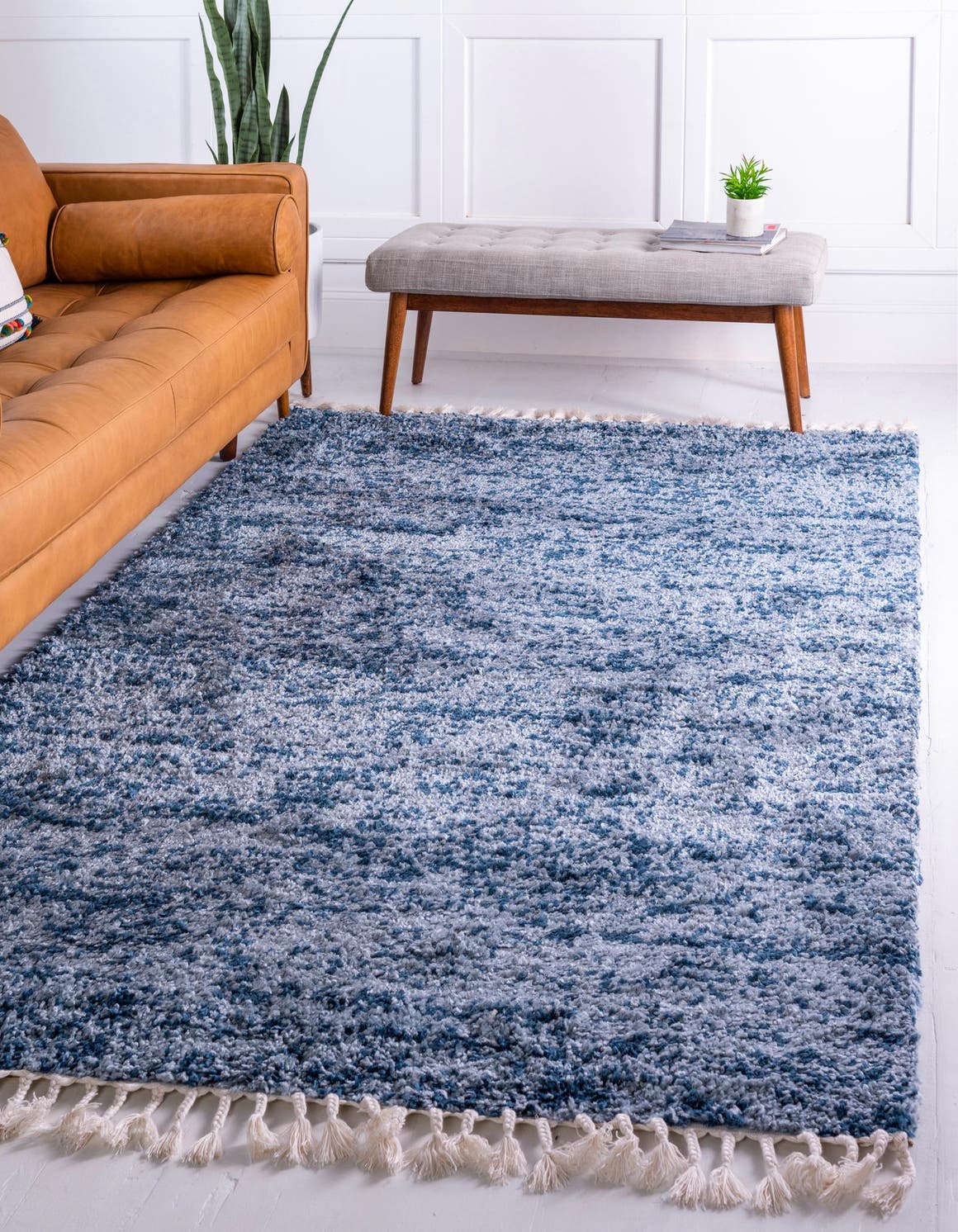 Blue 8' x 10' Hygge Shag Rectangle Area Rug Thick Soft Touch Fluffy & Plush Shaggy Pile 100% Polypropylene With Jute Backing Modern Carpet for Sale at Rug Engine