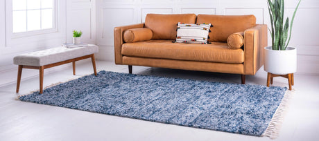 Blue 4' 1 x 6' 1 Hygge Shag Rectangle Area Rug Thick Soft Touch Fluffy & Plush Shaggy Pile 100% Polypropylene With Jute Backing Modern Carpet for Sale at Rug Engine