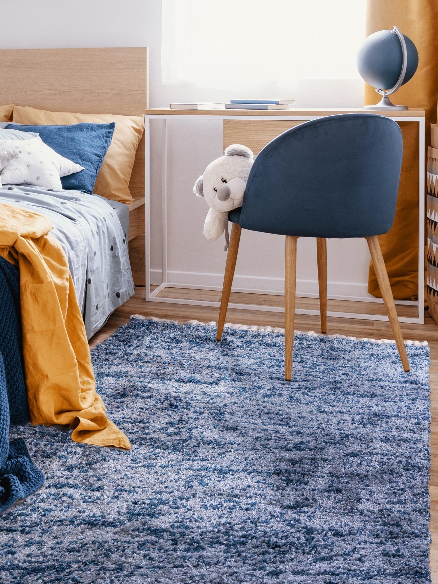 Blue 5' 1 x 8' Hygge Shag Rectangle Area Rug Thick Soft Touch Fluffy & Plush Shaggy Pile 100% Polypropylene With Jute Backing Modern Carpet for Sale at Rug Engine
