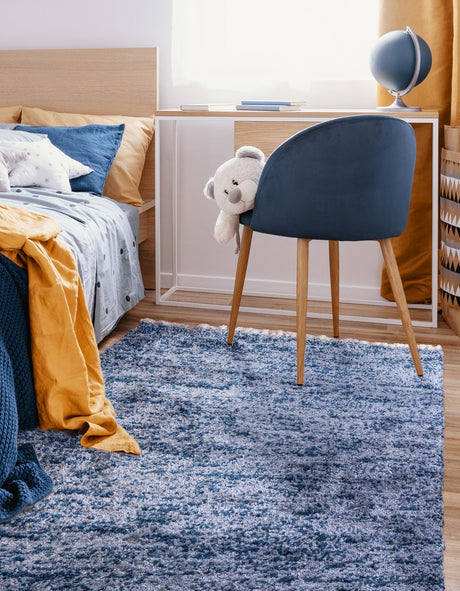 Blue 4' 1 x 6' 1 Hygge Shag Rectangle Area Rug Thick Soft Touch Fluffy & Plush Shaggy Pile 100% Polypropylene With Jute Backing Modern Carpet for Sale at Rug Engine