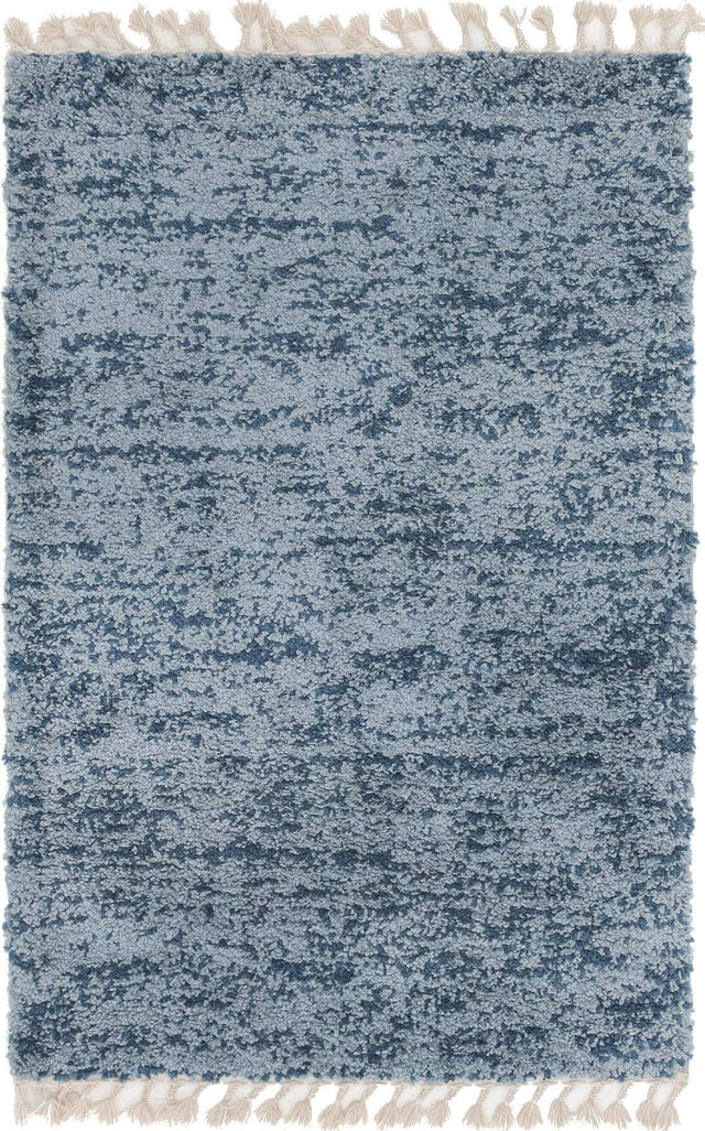 Blue 4' 1 x 6' 1 Hygge Shag Rectangle Area Rug Thick Soft Touch Fluffy & Plush Shaggy Pile 100% Polypropylene With Jute Backing Modern Carpet for Sale at Rug Engine