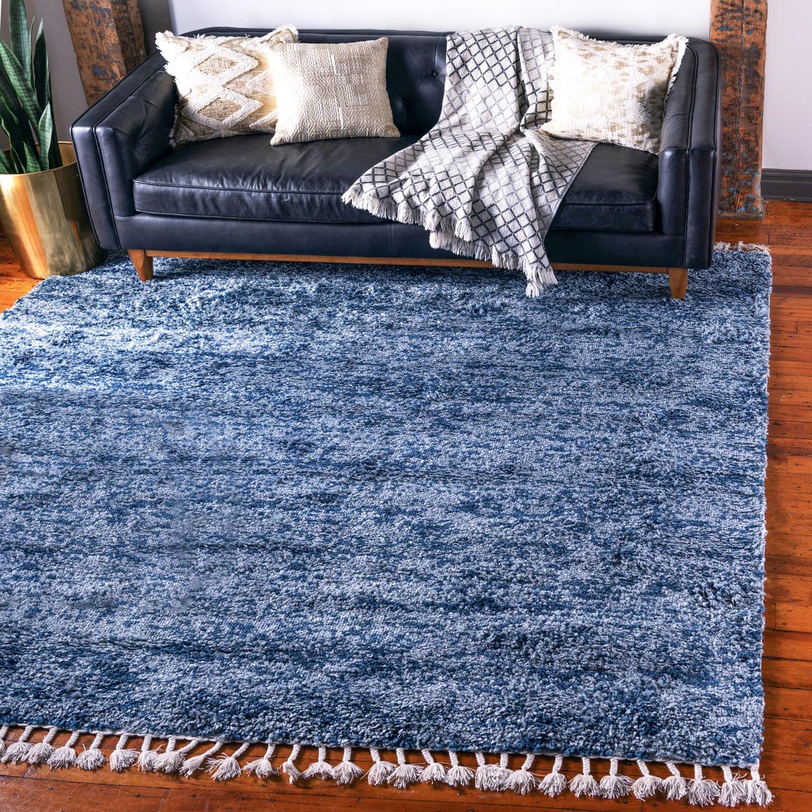 Blue 8' x 8' Hygge Shag Square Area Rug Thick Soft Touch Fluffy & Plus ...