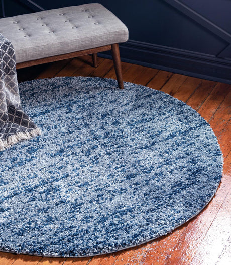 Blue 5' 1 x 5' 1 Hygge Shag Round Area Rug Thick Soft Touch Fluffy & Plush Shaggy Pile 100% Polypropylene With Jute Backing Modern Carpet for Sale at Rug Engine