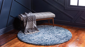 Blue 5' 1 x 5' 1 Hygge Shag Round Area Rug Thick Soft Touch Fluffy & Plush Shaggy Pile 100% Polypropylene With Jute Backing Modern Carpet for Sale at Rug Engine