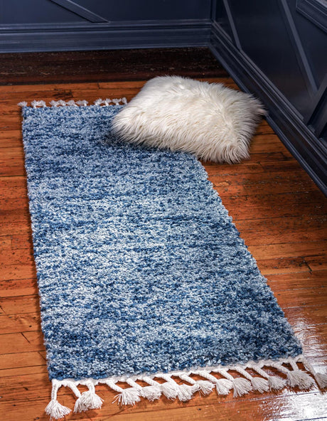 Blue 2' 2 x 6' 1 Hygge Shag Runner Area Rug Thick Soft Touch Fluffy & Plush Shaggy Pile 100% Polypropylene With Jute Backing Modern Carpet for Sale at Rug Engine