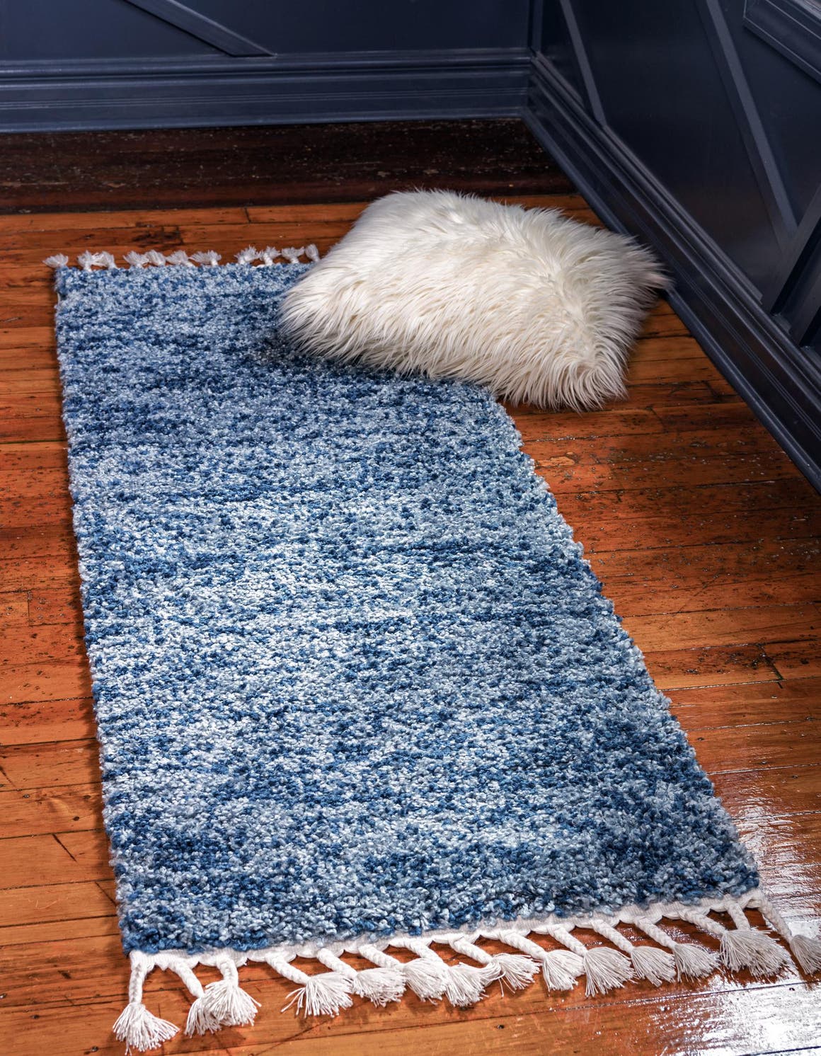 Blue 2' 7 x 8' 2 Hygge Shag Runner Area Rug Thick Soft Touch Fluffy & Plush Shaggy Pile 100% Polypropylene With Jute Backing Modern Carpet for Sale at Rug Engine