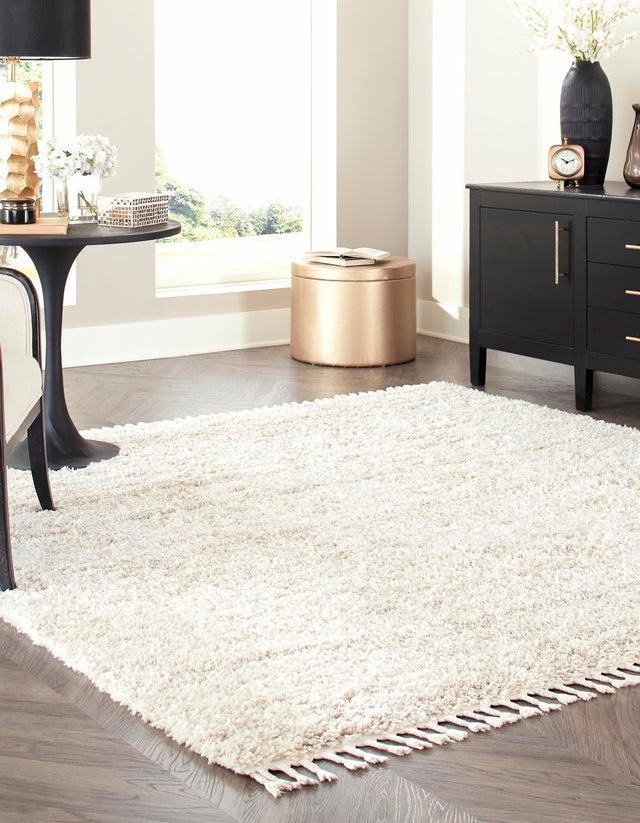 Ivory 8' x 8' Hygge Shag Square Area Rug Thick Soft Touch Fluffy & Plush Shaggy Pile 100% Polypropylene With Jute Backing Modern Carpet for Sale at Rug Engine