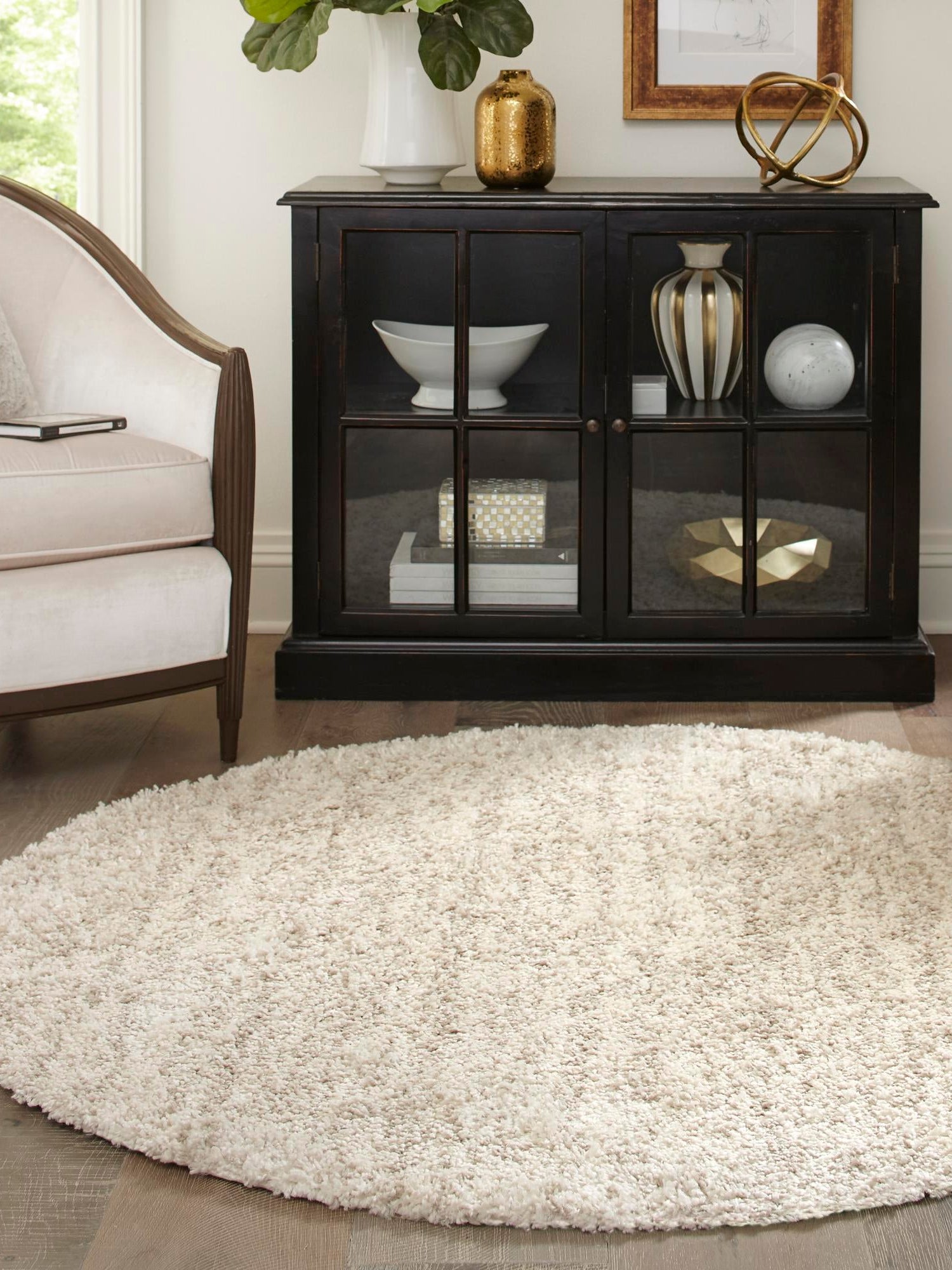Ivory 10' x 10' Hygge Shag Round Area Rug Thick Soft Touch Fluffy & Plush Shaggy Pile 100% Polypropylene With Jute Backing Modern Carpet for Sale at Rug Engine