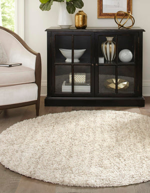 Ivory 10' x 10' Hygge Shag Round Area Rug Thick Soft Touch Fluffy & Plush Shaggy Pile 100% Polypropylene With Jute Backing Modern Carpet for Sale at Rug Engine