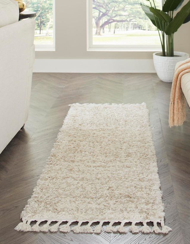 Ivory 2' 7 x 12' Hygge Shag Runner Area Rug Thick Soft Touch Fluffy & Plush Shaggy Pile 100% Polypropylene With Jute Backing Modern Carpet for Sale at Rug Engine