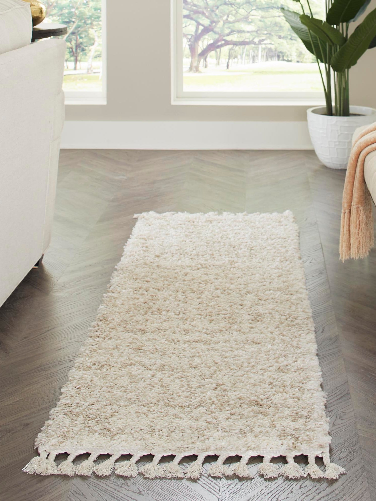 Ivory 2' 2 x 6' 1 Hygge Shag Runner Area Rug Thick Soft Touch Fluffy & Plush Shaggy Pile 100% Polypropylene With Jute Backing Modern Carpet for Sale at Rug Engine