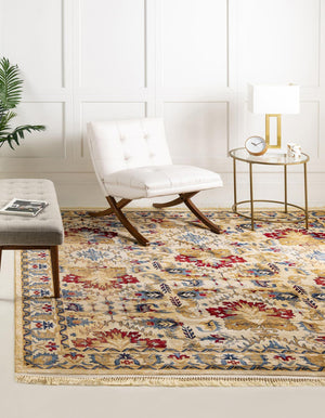 Ivory 8' x 8' District Square Area Rug 100% Polypropylene Easy Clean Stain Resistant Traditional Pattern Classic Carpet for Indoor Dining Living Office for Sale at Rug Engine