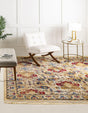Ivory 8' x 8' District Square Area Rug 100% Polypropylene Easy Clean Stain Resistant Traditional Pattern Classic Carpet for Indoor Dining Living Office for Sale at Rug Engine
