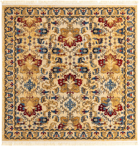 Ivory 8' x 8' District Square Area Rug 100% Polypropylene Easy Clean Stain Resistant Traditional Pattern Classic Carpet for Indoor Dining Living Office for Sale at Rug Engine