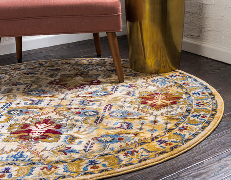 Ivory 5' 3 x 5' 3 District Round Area Rug 100% Polypropylene Easy Clean Stain Resistant Traditional Pattern Classic Carpet for Indoor Dining Living Office for Sale at Rug Engine