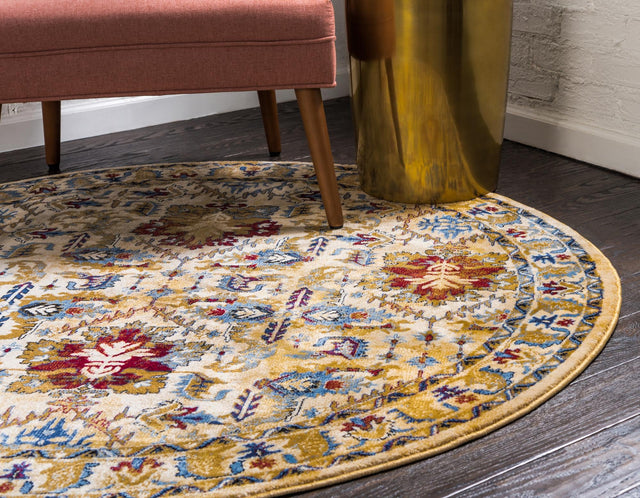 Ivory 5' 3 x 5' 3 District Round Area Rug 100% Polypropylene Easy Clean Stain Resistant Traditional Pattern Classic Carpet for Indoor Dining Living Office for Sale at Rug Engine