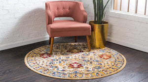 Ivory 5' 3 x 5' 3 District Round Area Rug 100% Polypropylene Easy Clean Stain Resistant Traditional Pattern Classic Carpet for Indoor Dining Living Office for Sale at Rug Engine