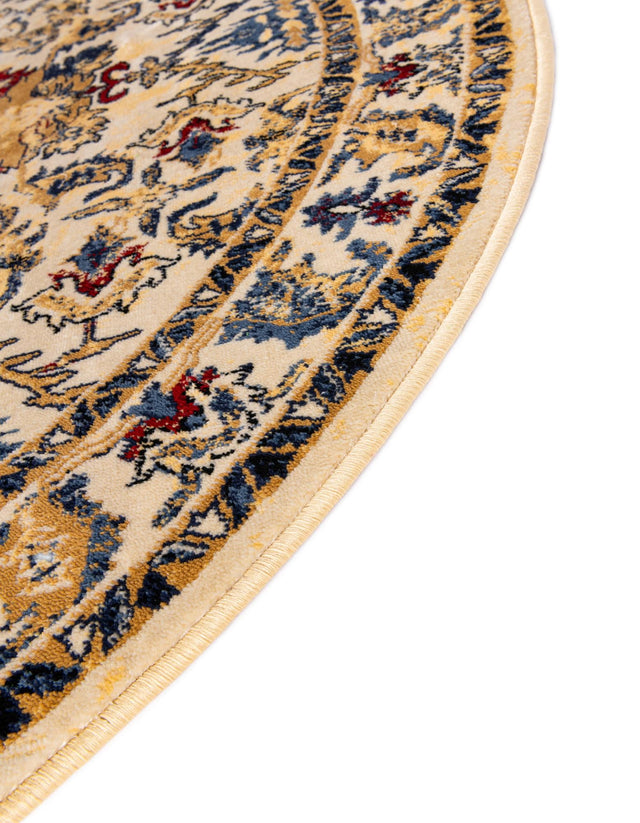 Ivory 5' 3 x 5' 3 District Round Area Rug 100% Polypropylene Easy Clean Stain Resistant Traditional Pattern Classic Carpet for Indoor Dining Living Office for Sale at Rug Engine