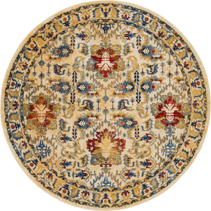 Ivory 5' 3 x 5' 3 District Round Area Rug 100% Polypropylene Easy Clean Stain Resistant Traditional Pattern Classic Carpet for Indoor Dining Living Office for Sale at Rug Engine